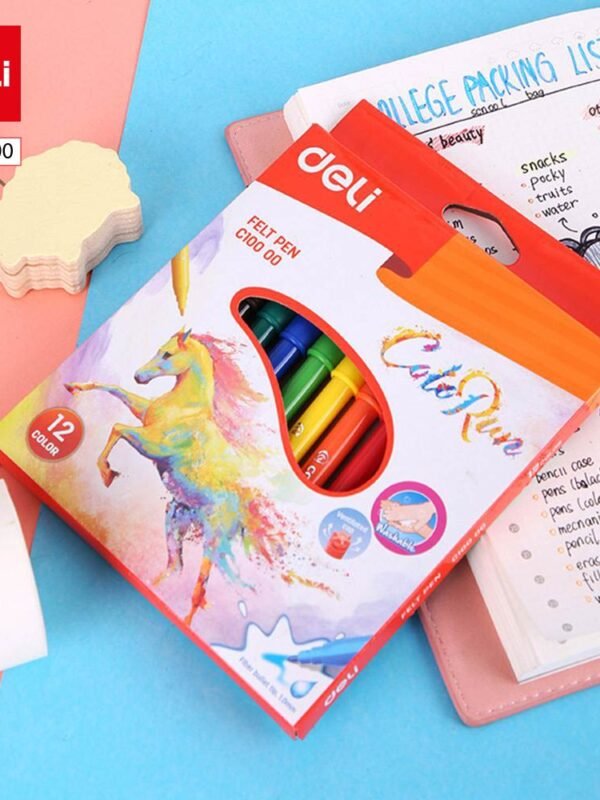 ديلي أقلام تلوين فلوماستر طويل رأس 1 مم - 12 لون EC10000